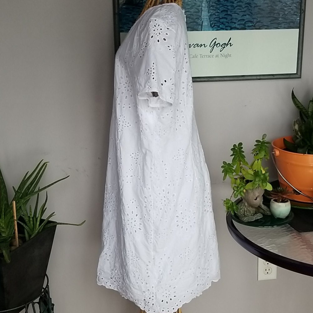 Talbots Petites 12 Petite White Eyelet Lace V-neck Short Sleeve Shift Dress - Picture 2 of 14